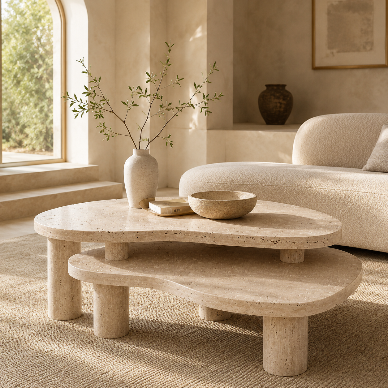 Two-Tier Travertine Coffee Table