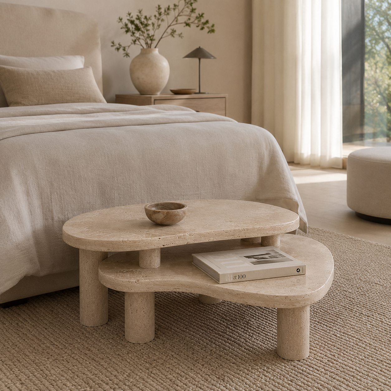 Two-Tier Travertine Coffee Table