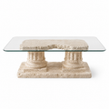 Roman Ruins Travertine Glass Coffee Table