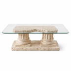 Roman Ruins Travertine Glass Coffee Table