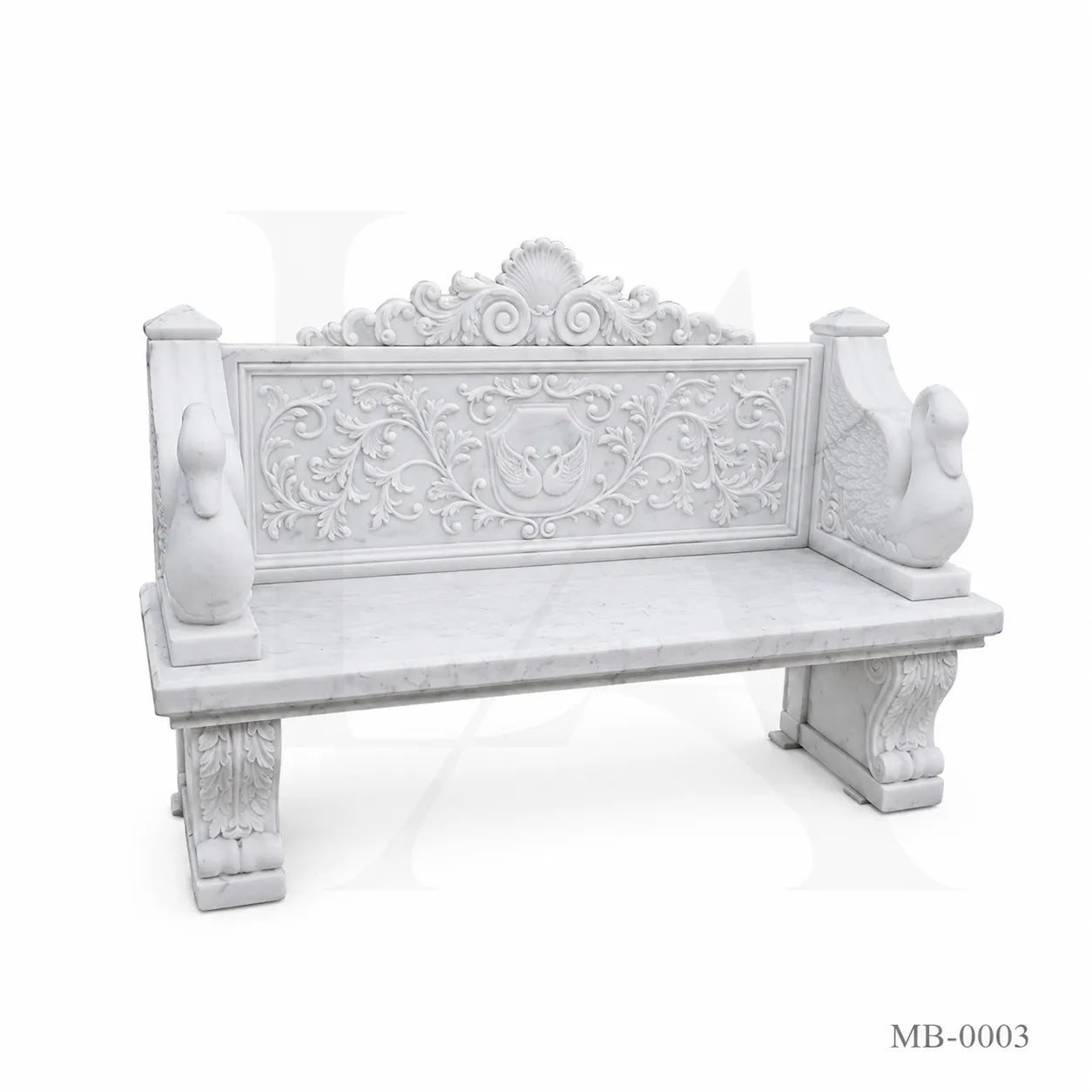 Luxury White Marble Swan Garden Bench | Classical Hand-Carved Outdoor Stone Bench