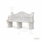 Luxury White Marble Lion Garden Bench | Hand-Carved Classical Outdoor Stone Bench