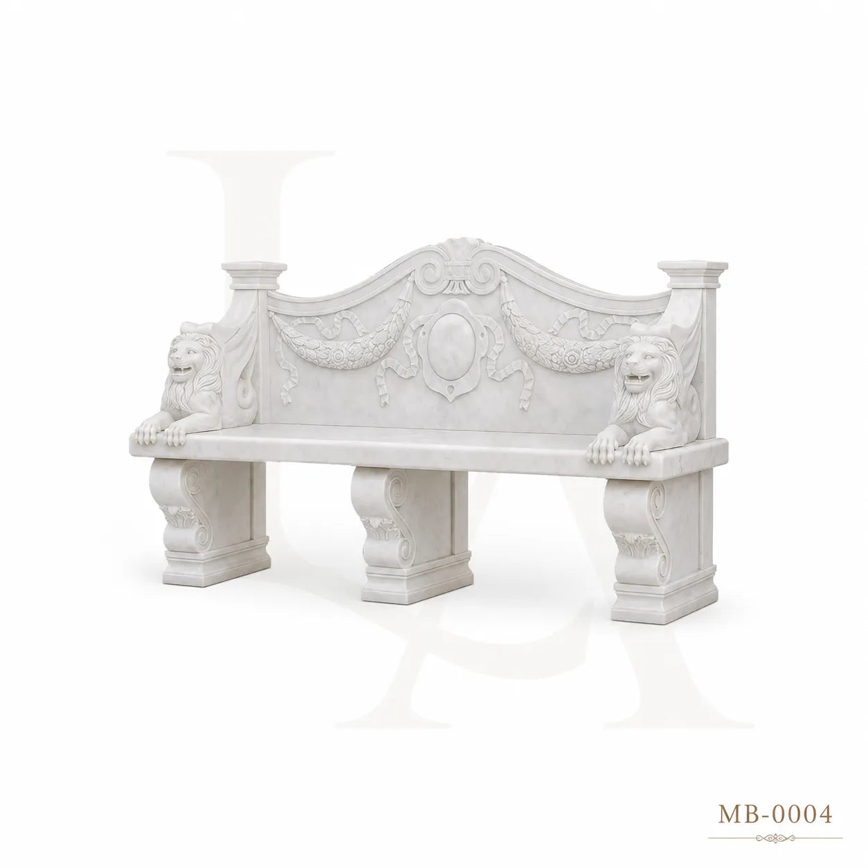 Luxury White Marble Lion Garden Bench | Hand-Carved Classical Outdoor Stone Bench