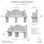 Luxury White Marble Lion Garden Bench | Hand-Carved Classical Outdoor Stone Bench