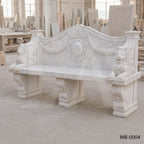Luxury White Marble Lion Garden Bench | Hand-Carved Classical Outdoor Stone Bench