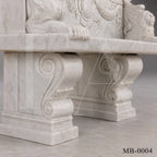 Luxury White Marble Lion Garden Bench | Hand-Carved Classical Outdoor Stone Bench