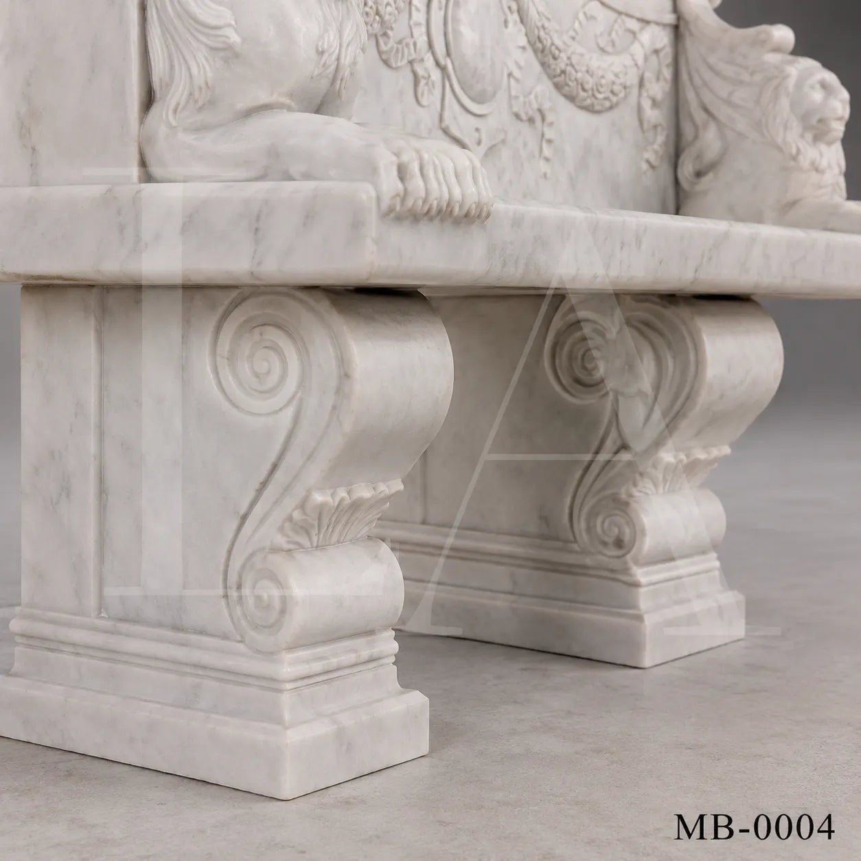 Luxury White Marble Lion Garden Bench | Hand-Carved Classical Outdoor Stone Bench