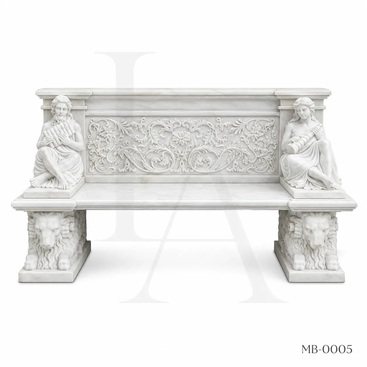 Luxury White Marble Musician Garden Bench | Hand-Carved Classical Stone Bench