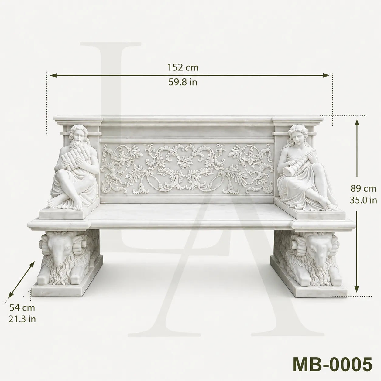 Luxury White Marble Musician Garden Bench | Hand-Carved Classical Stone Bench