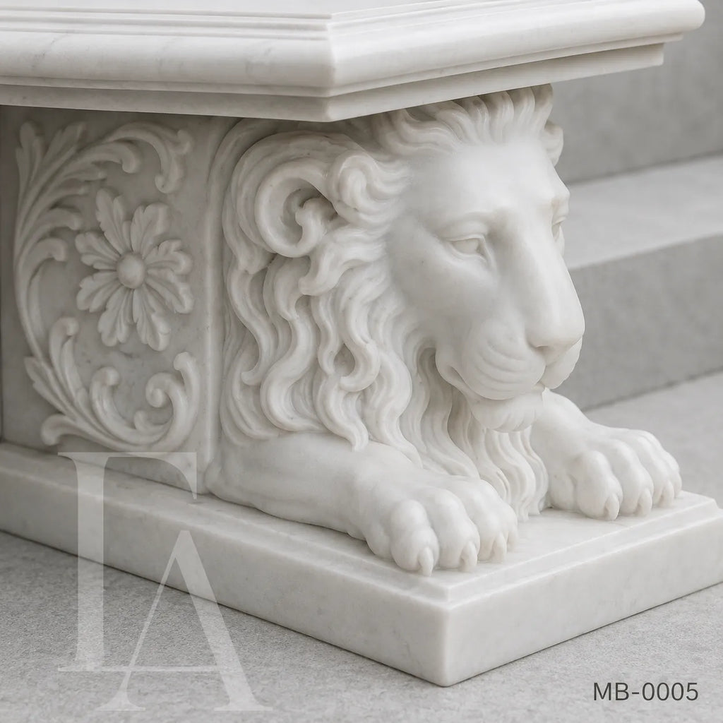 Luxury White Marble Musician Garden Bench | Hand-Carved Classical Stone Bench
