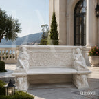 Luxury White Marble Musician Garden Bench | Hand-Carved Classical Stone Bench