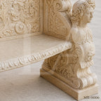 Luxury Beige Marble Cherub Garden Bench | Hand-Carved European Stone Bench
