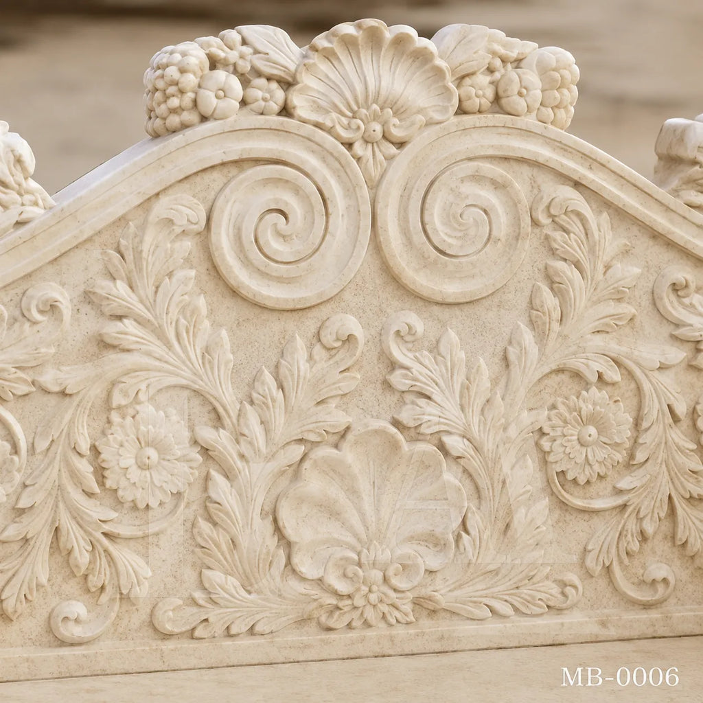 Luxury Beige Marble Cherub Garden Bench | Hand-Carved European Stone Bench