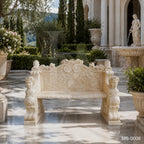 Luxury Beige Marble Cherub Garden Bench | Hand-Carved European Stone Bench