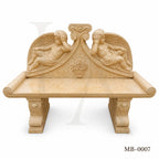 Luxury Beige Marble Cherub Garden Bench | Hand-Carved European Stone Bench