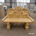 Luxury Beige Marble Cherub Garden Bench | Hand-Carved European Stone Bench