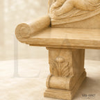Luxury Beige Marble Cherub Garden Bench | Hand-Carved European Stone Bench