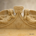 Luxury Beige Marble Cherub Garden Bench | Hand-Carved European Stone Bench