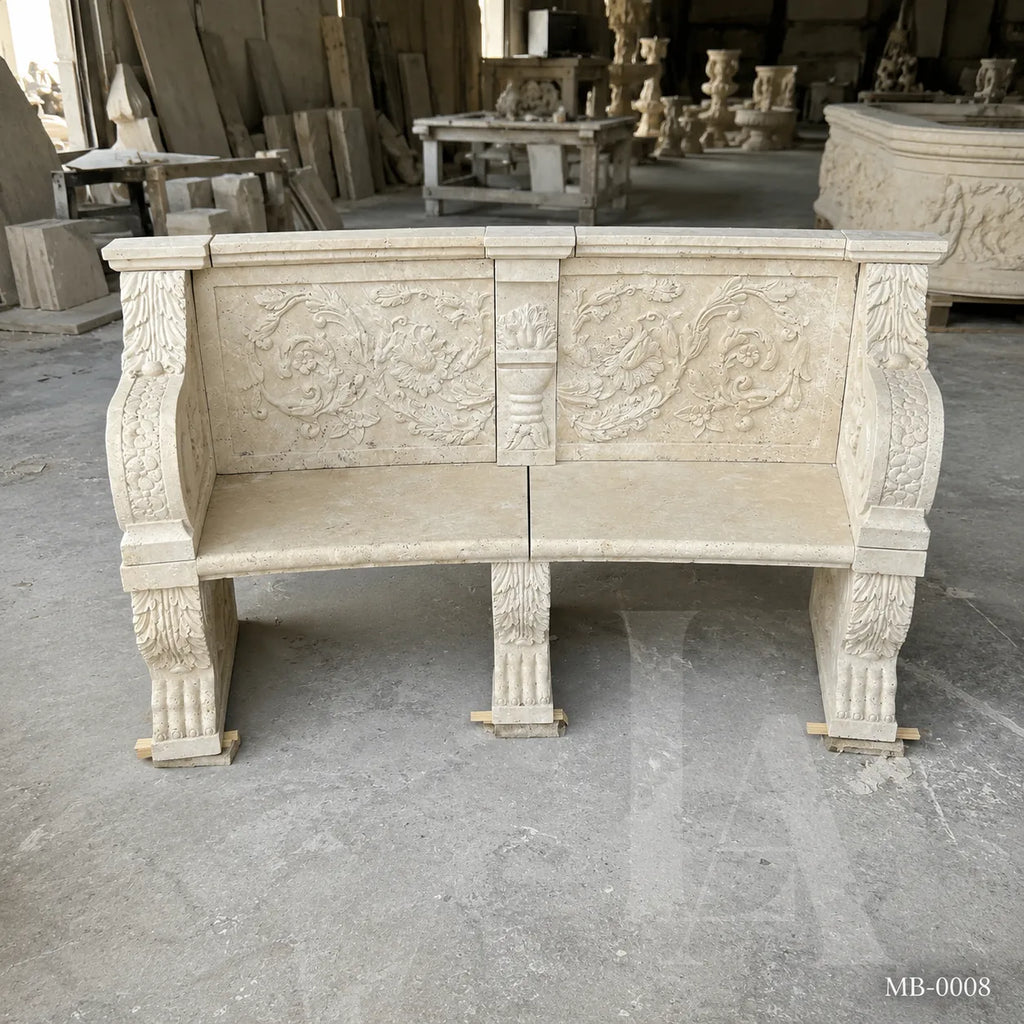 Luxury 6ft Hand-Carved Limestone Garden Bench | Classical French Stone Bench