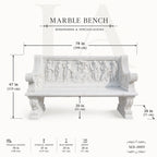 Luxury White Marble Greek Mythology Garden Bench | Hand-Carved Classical Stone Bench 78 Inch