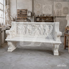 Luxury White Marble Greek Mythology Garden Bench | Hand-Carved Classical Stone Bench 78 Inch