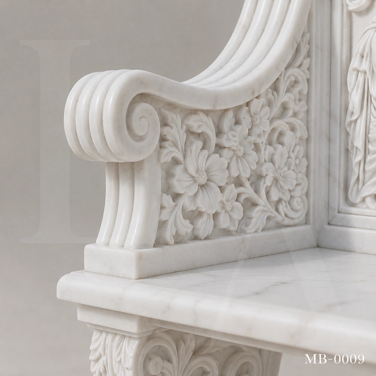 Luxury White Marble Greek Mythology Garden Bench | Hand-Carved Classical Stone Bench 78 Inch