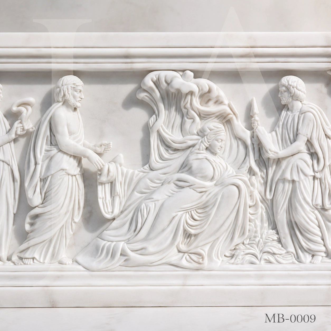 Luxury White Marble Greek Mythology Garden Bench | Hand-Carved Classical Stone Bench 78 Inch