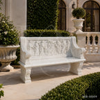 Luxury White Marble Greek Mythology Garden Bench | Hand-Carved Classical Stone Bench 78 Inch