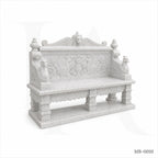 Luxury White Marble Renaissance Garden Bench with Lion Crest | Hand-Carved Classical Stone Bench