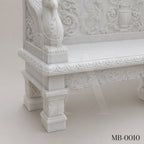 Luxury White Marble Renaissance Garden Bench with Lion Crest | Hand-Carved Classical Stone Bench