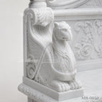 Luxury White Marble Renaissance Garden Bench with Lion Crest | Hand-Carved Classical Stone Bench