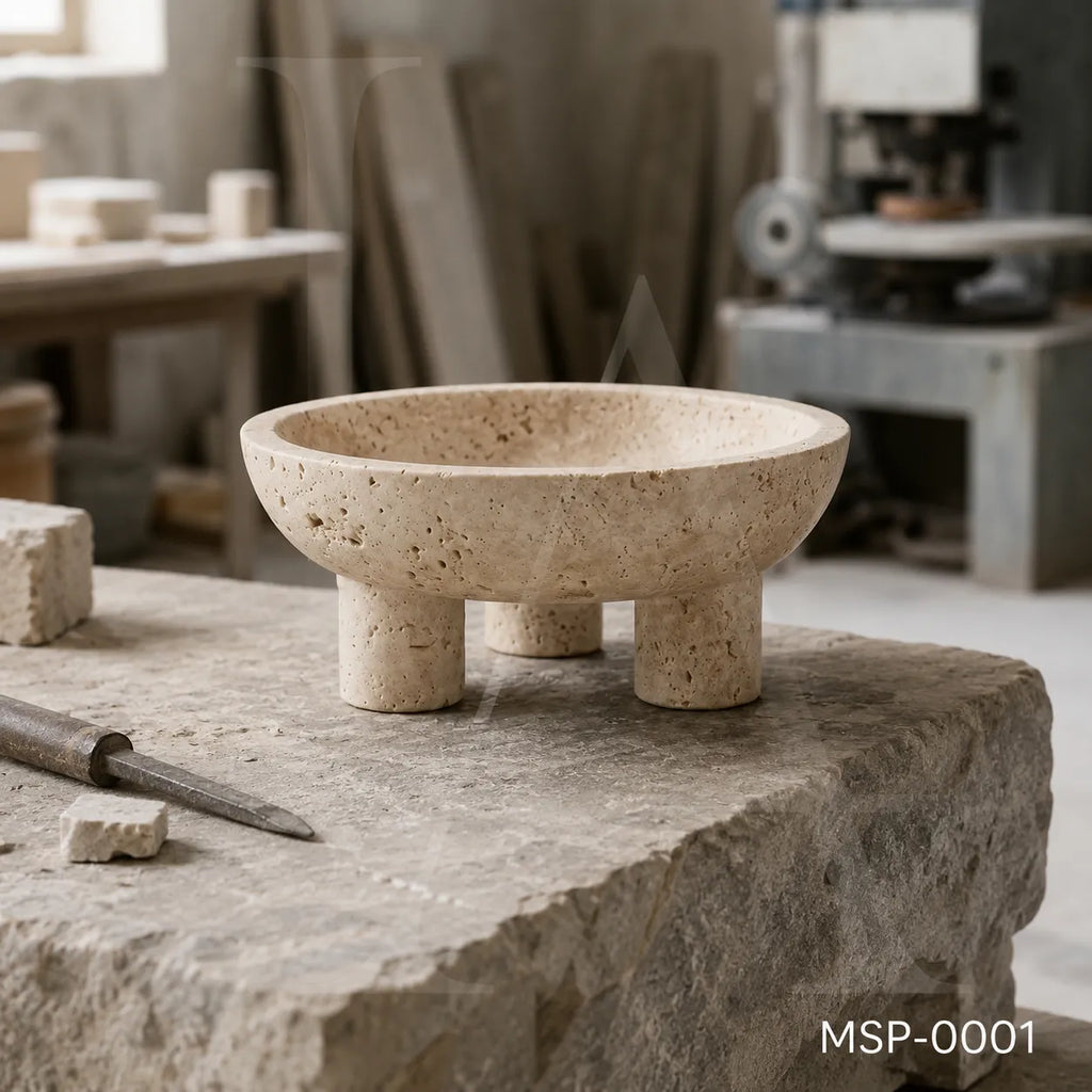Natural Travertine Bowl | Sculptural Stone Decor for Luxury Interiors