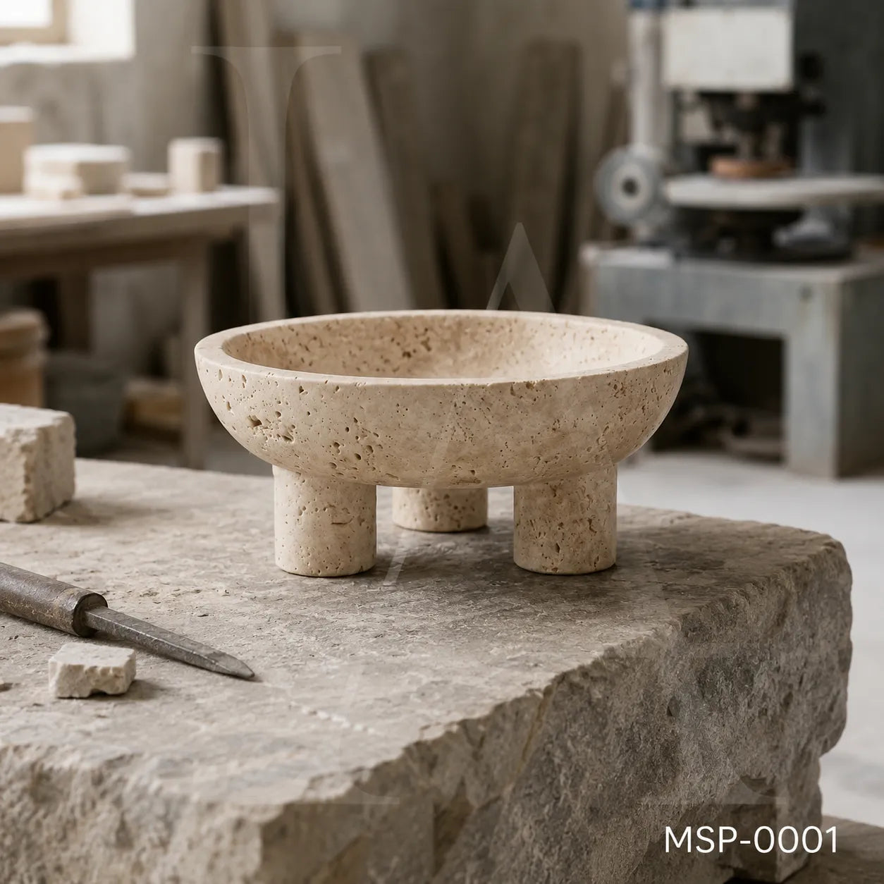Natural Travertine Bowl | Sculptural Stone Decor for Luxury Interiors