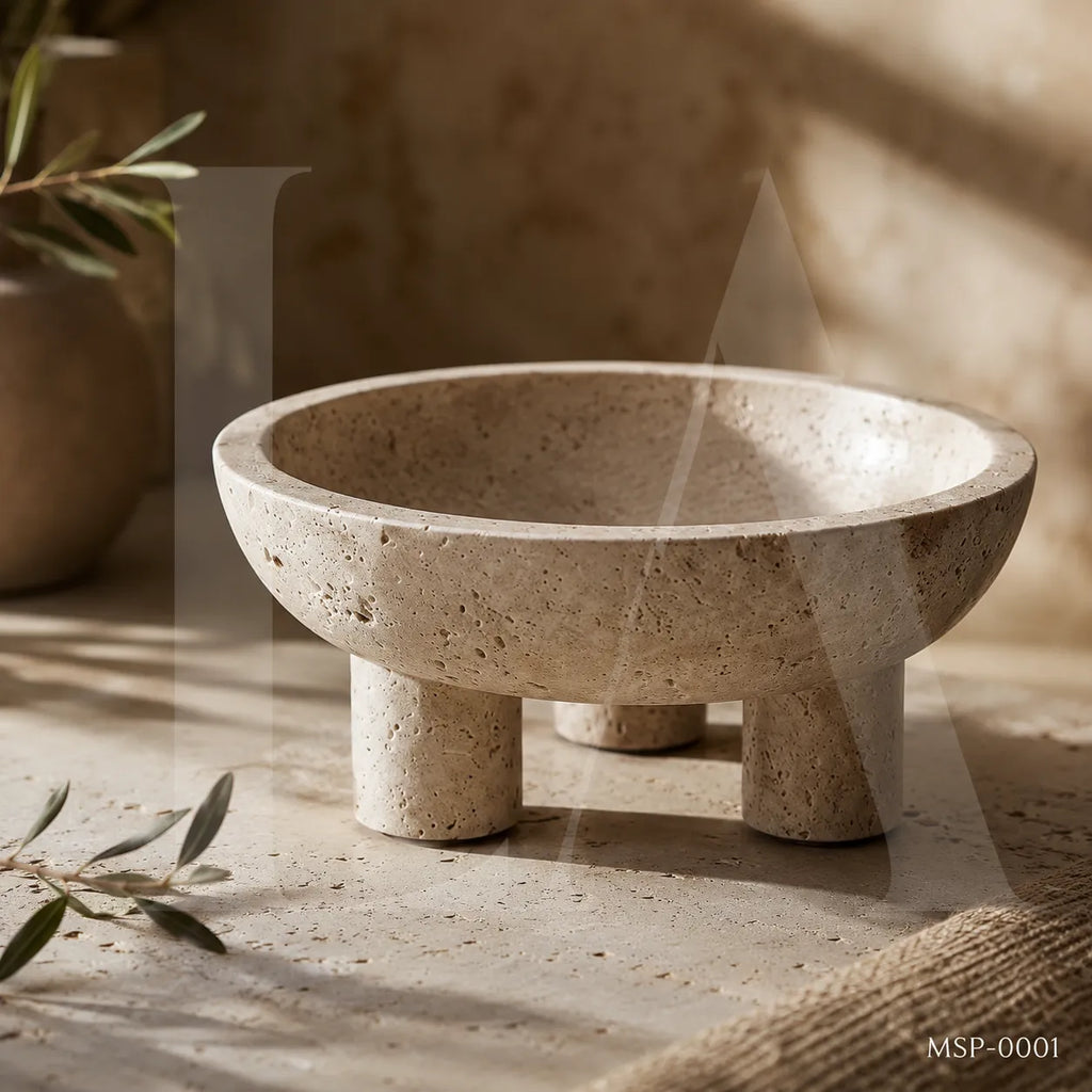 Natural Travertine Bowl | Sculptural Stone Decor for Luxury Interiors