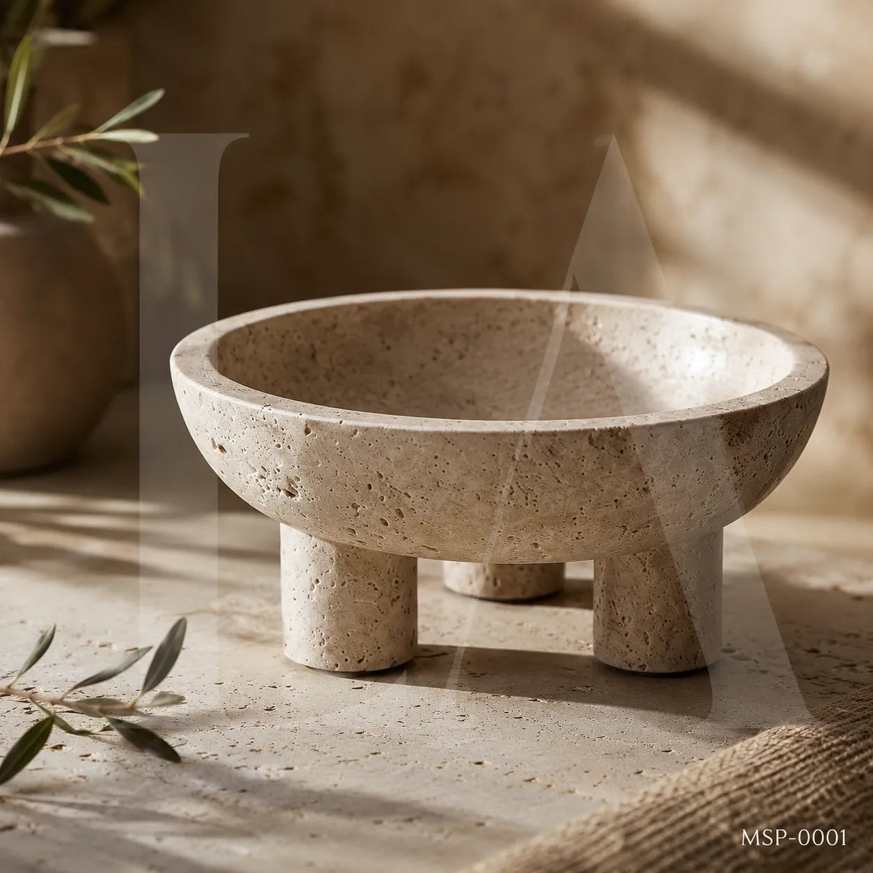 Natural Travertine Bowl | Sculptural Stone Decor for Luxury Interiors