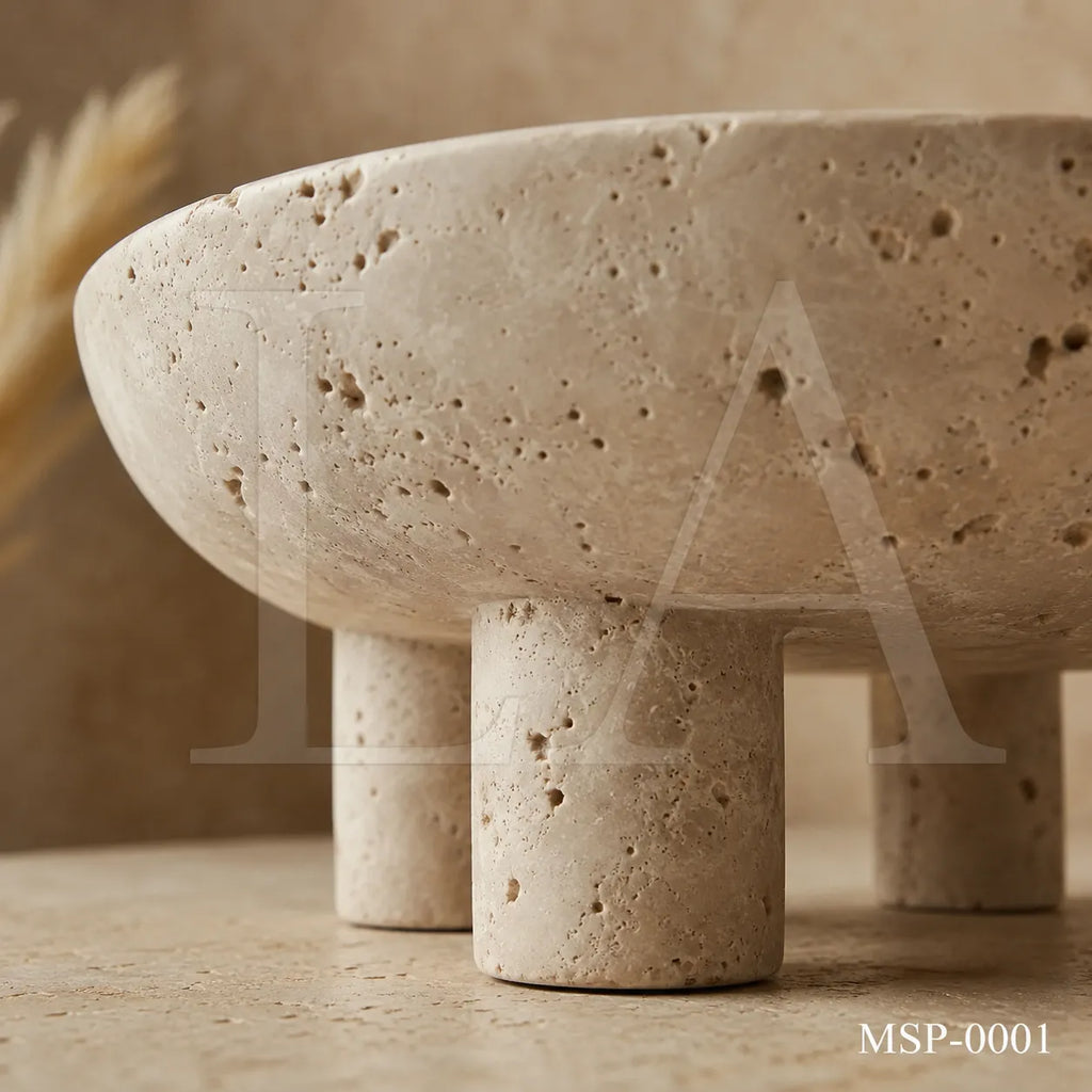 Natural Travertine Bowl | Sculptural Stone Decor for Luxury Interiors