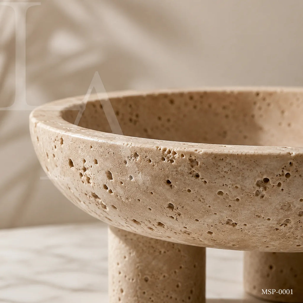 Natural Travertine Bowl | Sculptural Stone Decor for Luxury Interiors