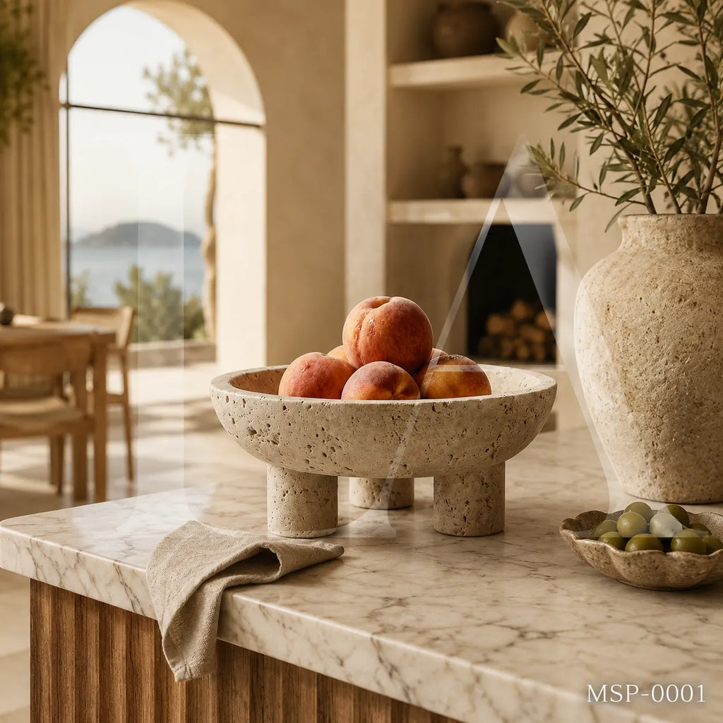 Natural Travertine Bowl | Sculptural Stone Decor for Luxury Interiors