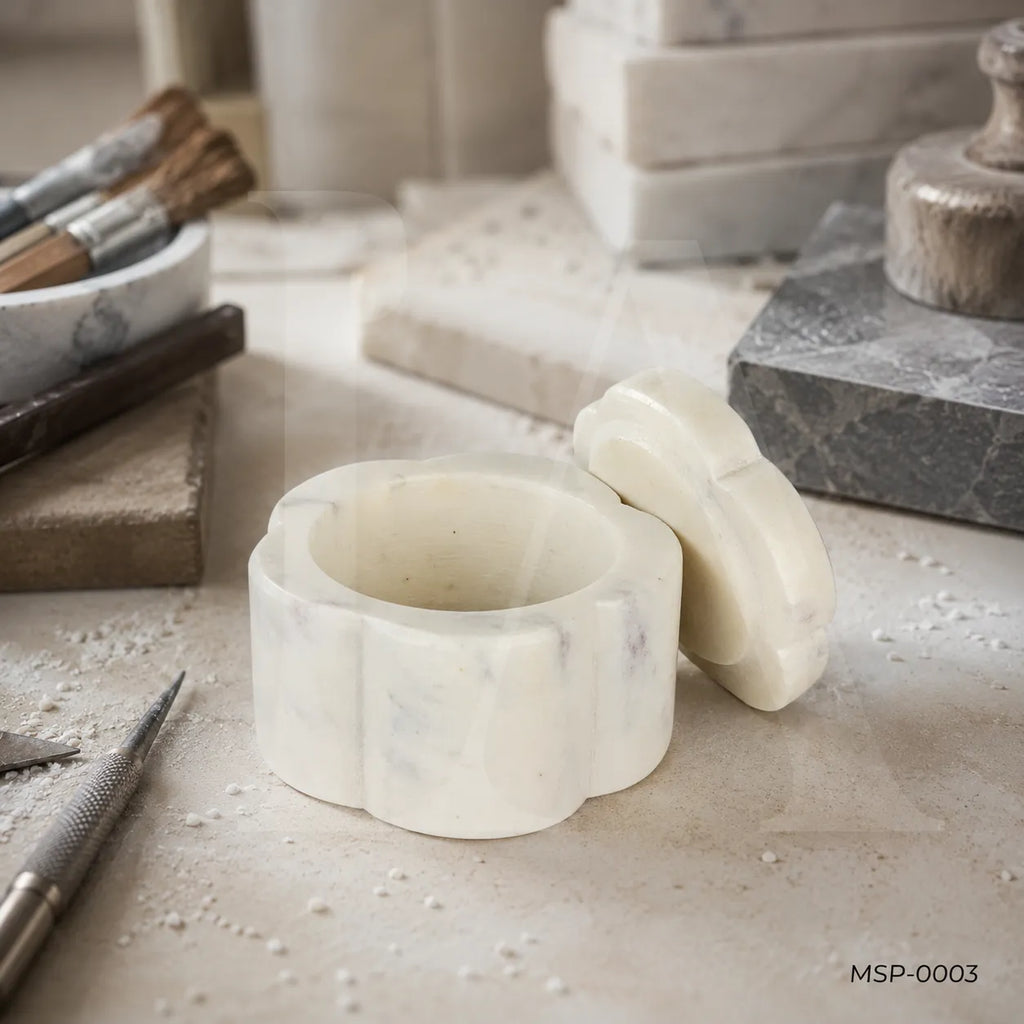 White Marble Lidded Canister | Luxury Natural Stone Storage Vessel