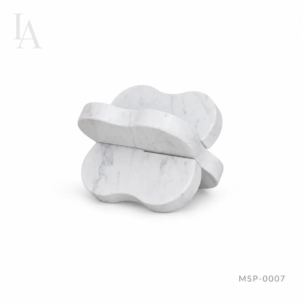 White Marble Organic Bowl Set | Sculptural Natural Stone Decorative Object