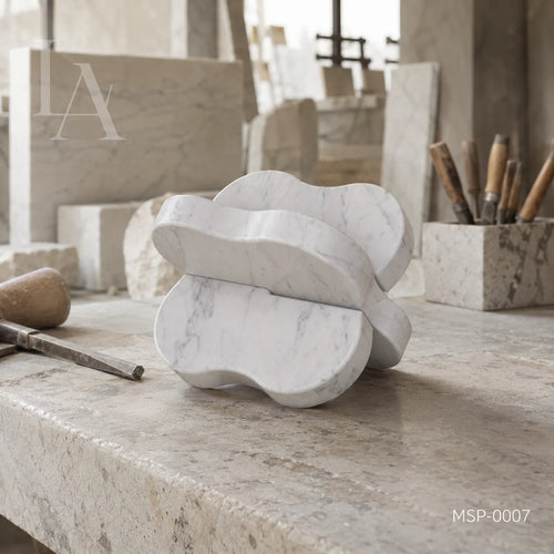 White Marble Organic Bowl Set | Sculptural Natural Stone Decorative Object