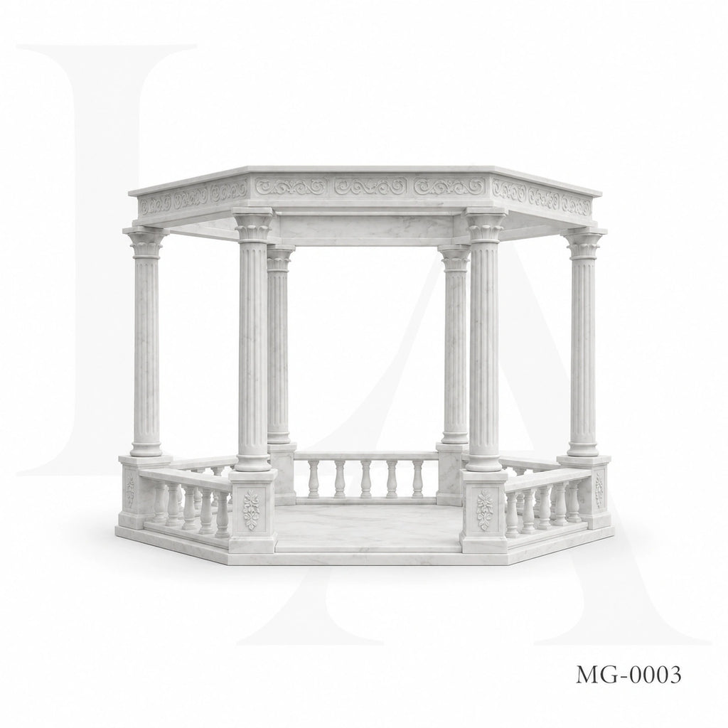 Luxury White Marble Gazebo with Classical Columns | Hand-Carved Roman Garden Pavilion