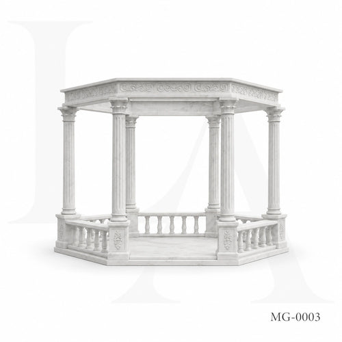Luxury White Marble Gazebo with Classical Columns | Hand-Carved Roman Garden Pavilion