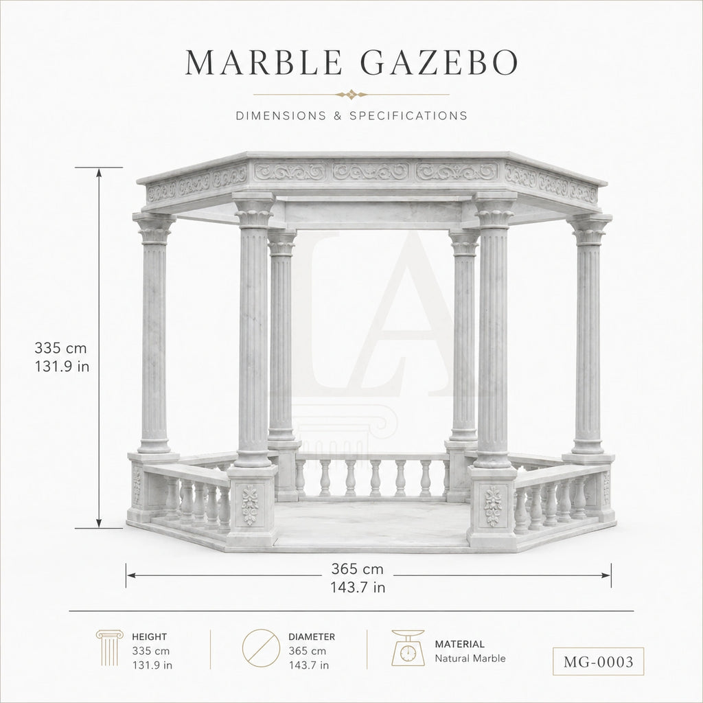 Luxury White Marble Gazebo with Classical Columns | Hand-Carved Roman Garden Pavilion