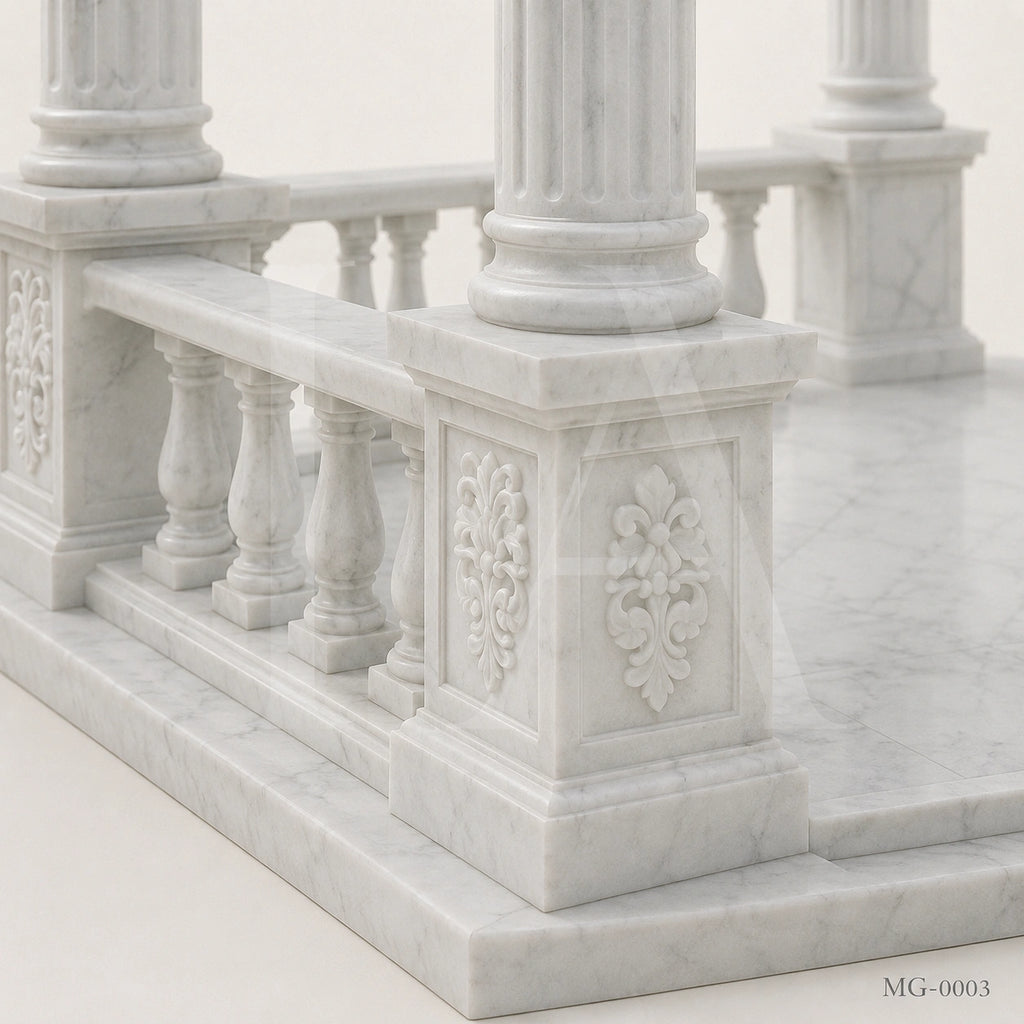Luxury White Marble Gazebo with Classical Columns | Hand-Carved Roman Garden Pavilion