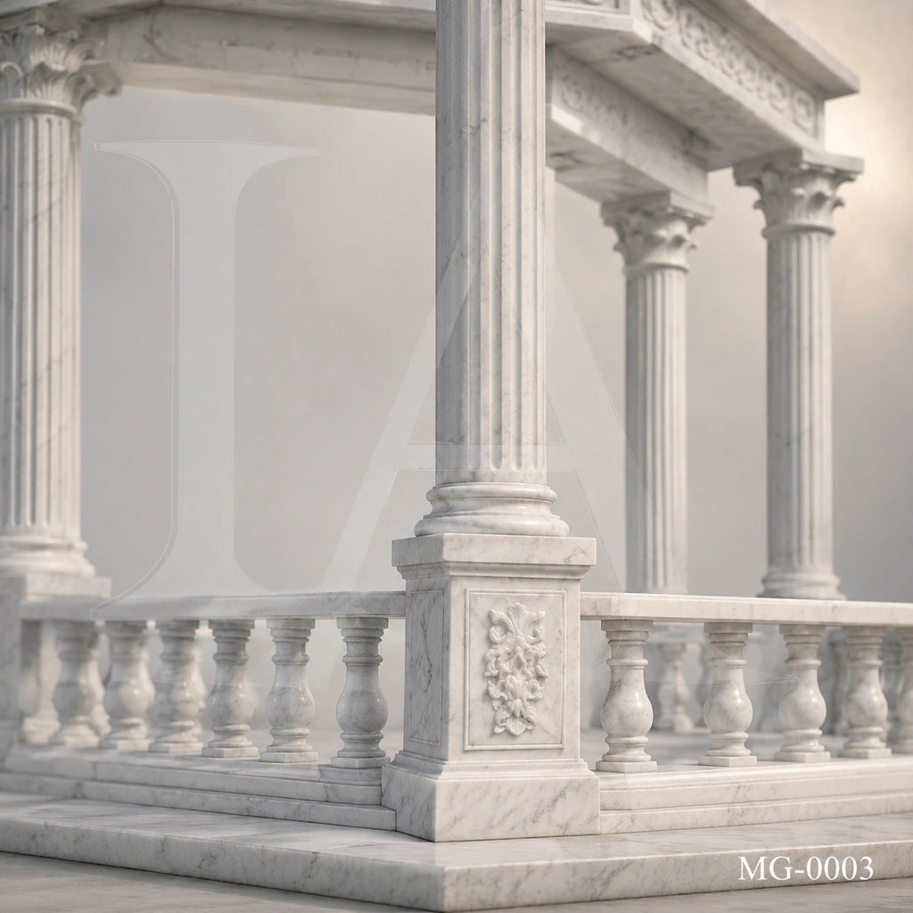 Luxury White Marble Gazebo with Classical Columns | Hand-Carved Roman Garden Pavilion