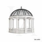 Luxury White Marble Gazebo with Hand-Forged Iron Dome | Classical Garden Pavilion