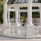 Luxury White Marble Gazebo with Hand-Forged Iron Dome | Classical Garden Pavilion