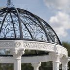 Luxury White Marble Gazebo with Hand-Forged Iron Dome | Classical Garden Pavilion