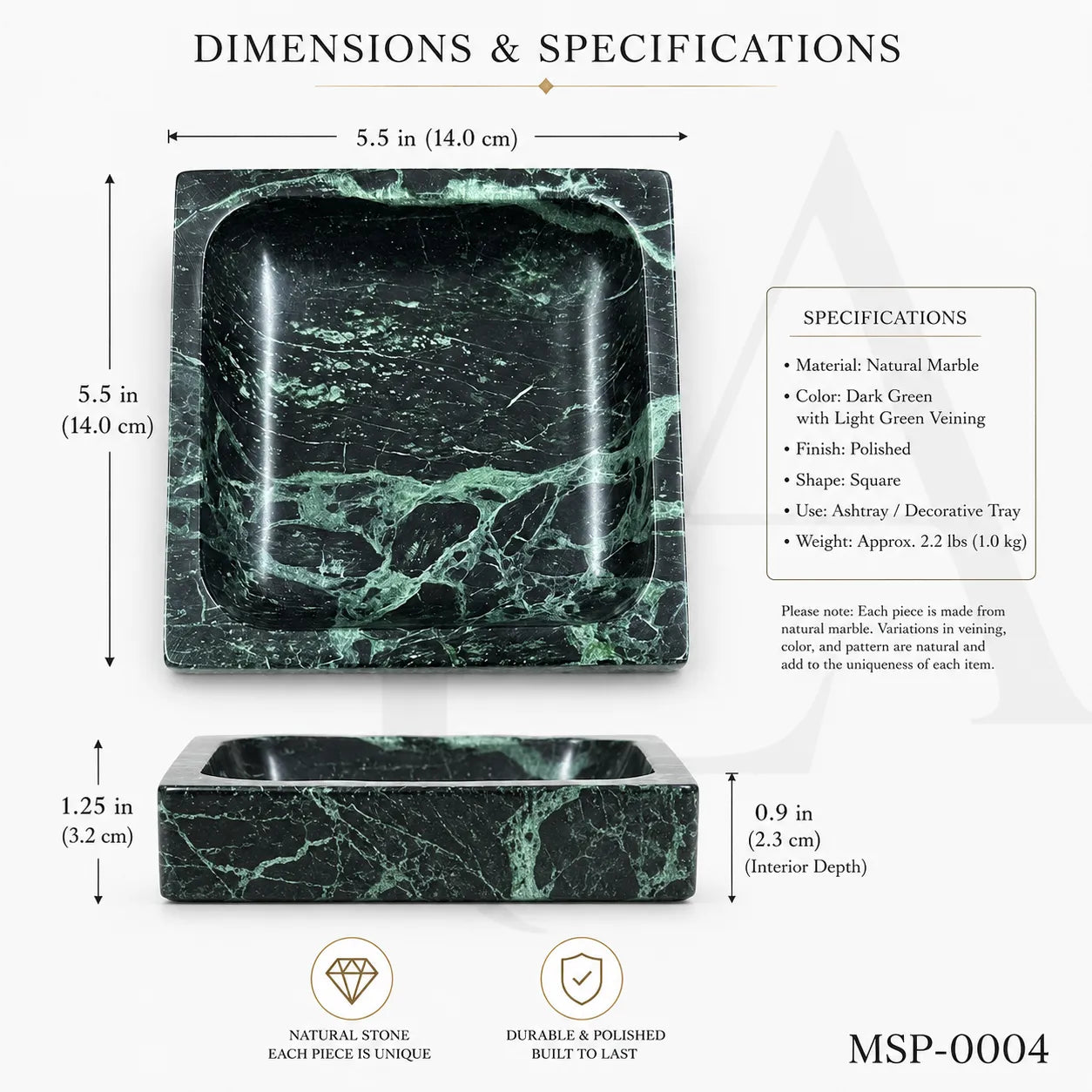 Verde Marble Ashtray | Luxury Natural Stone Desk Accessory
